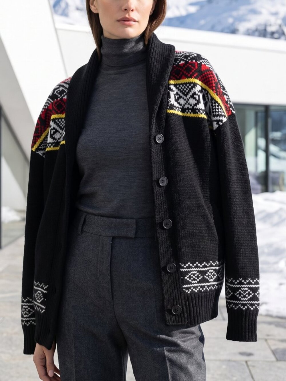 $355 THE KOOPLES 100% wood Fairisle cardigan sweater M